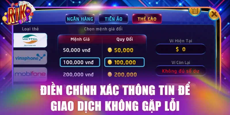 Điền chính xác thông tin để giao dịch không gặp lỗi